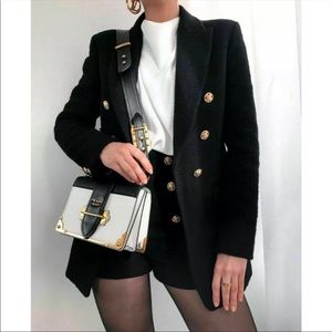 Zara Textured Blazer and Shorts Set XS Gold Buttons Suit Bloggers Fave